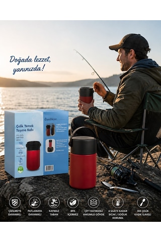 850 Ml Paslanmaz Çelik Sızdırmaz Termos Yemek Taşıma Kabı / Sefer Tası Beslenme Kutusu Kırmızı