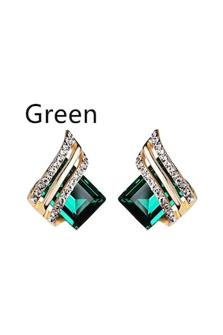 Yeşil Kırmızı Zirkonyumlu, Yeşil, Siyah Küpeli, Nişan Küpeli, Düğün, Yıldönümü Hediyesi, Parti, Takı İle Şık Kadın Sandıklar Yeşil
