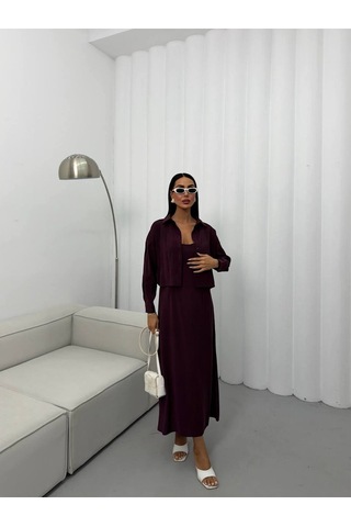 İn Mood Askılı Elbise Gömlek İkili Modal Takım Bordo