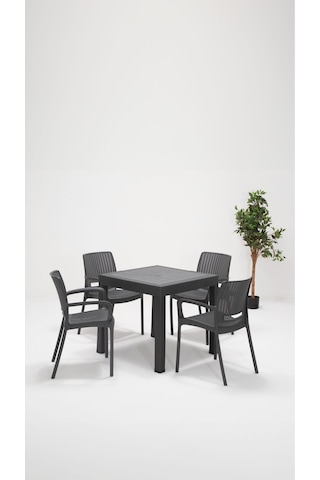 Rattan Lüx Bahçe Balkon Teras Masa Seti - Antrasit 80x80 CM Gri