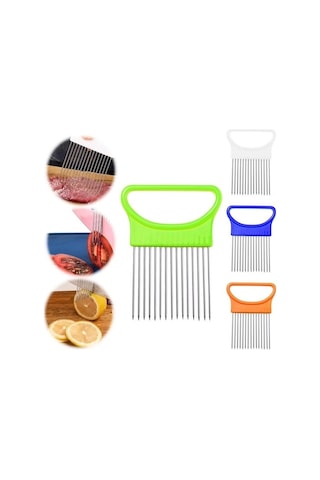 Novahub Paslanmaz Çelik Soğan Tutucu Kaymaz Saplı Soğan Patates Domates Limon Dilimleme Dilimleyici Kesici Mutfak Sebze Doğrayıcı Alet Yeşil Yeşil