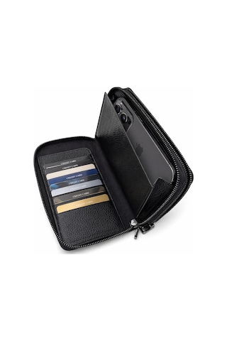 Hakiki Deri El Çantası Portföy Kartlık Para Telefon Bölmeli Çok Gözlü Premium Deri 8683255014118 Siyah