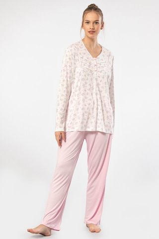 Türen 3366 Kadın Büyük Beden Uzun Kollu Pijama Takım-pembe Pembe