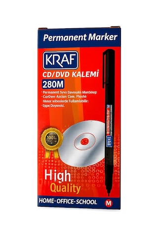 Kraf Permanent Marker Cd/dvd Kalemi 280m, Mavi, Orta Uç, Cam-plastik-metal Yüzeyler İçin, 12'li Paket