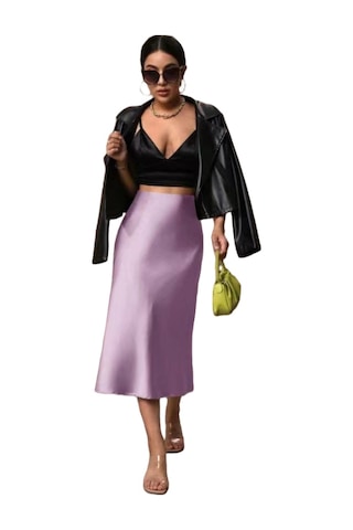 Kadın Saten Kalça Balık Etek Mor