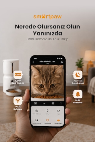 Smartpaw Fresh Feeder Pro Kameralı Akıllı Otomatik Mama Kabı Distribütör Garantili