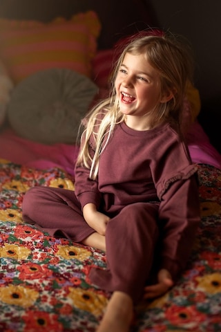 Antebies Organik Gots Sertifikalı Bordo, Dantel Detaylı, Uzun Kollu Ribanalı Kız Çocuk Sweatshirtü