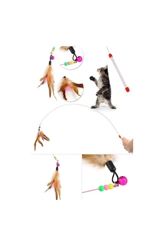 Pribor Tüylü Çıngaraklı Kedi Yakalama Oyun Oltası 90 Cm