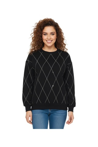 Baglan Kadın Sıfıryaka Sweatshirt Taşlı Bgl-st05060 Siyah