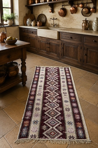 Kilim Paspas Çok Amaçlı Halı Makinede Yıkanabilir Toz Yapmaz Bordo