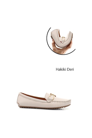 Gönderi(R) Gönderi R Bej Tokalı Rok Hakiki Deri Comfort Loafer Bej