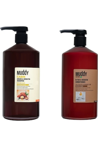 Muddy Cabin Argan & Keratin Şampuan 1 L + B-Tox & Keratin Krem 1 L