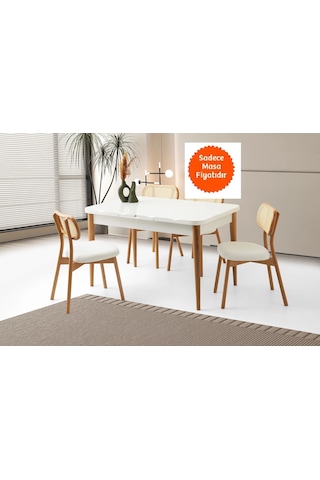 Kelebek Ortadan Açılır Büyüyen Yemek Masası Beyaz 80x130cm Beyaz