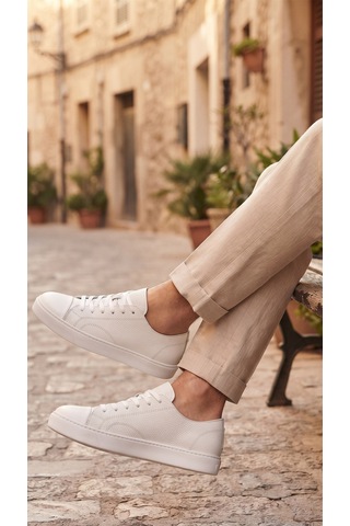 Shoetyle - Hakiki Deri Beyaz Renk Günlük Erkek Sneaker - 666-25-1622