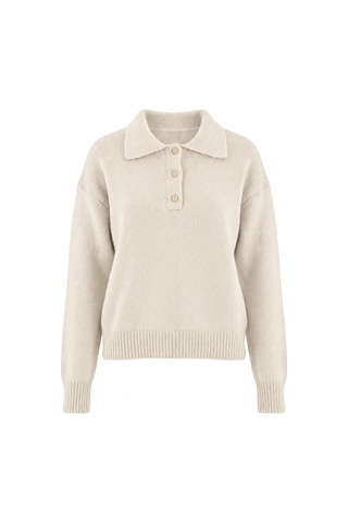 Genel Markalar Kadın Krem Basic Oversize Polo Yaka Yarım Pat Düğmeli Triko Kazak-27aj002 Krem 923050279 Krem