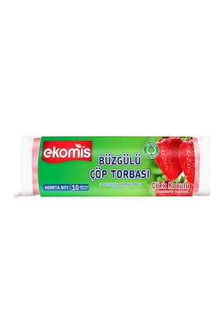 Ekomis Çilek Kokulu Büzgülü Çöp Torbası Orta Boy 10 Lu 12 Paket