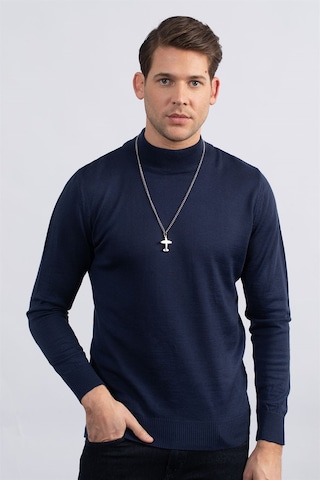 Tudors Slim Fit Dar Kesim Yarım Balıkçı Yaka Düz Erkek Kazak-23123 Lacivert