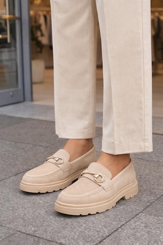 Kadın Nude Tokalı Loafer Ayakkabı Bej