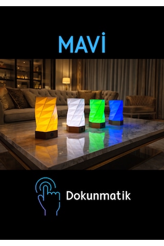Dekoratif Masa Lambası Dokunmatik Gece Lambası Mavi