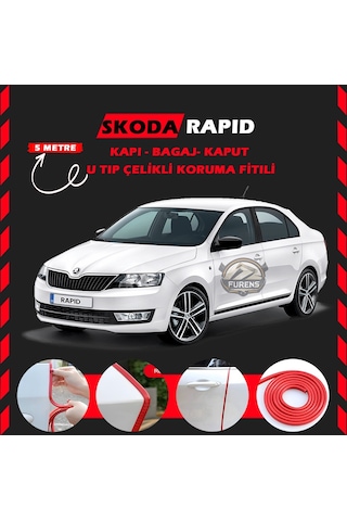 Skoda Rapid Oto Araç Kapı Koruma Fitili 5 Metre Parlak Kırmızı Renk