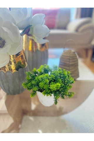Yapay Çiçek Beyaz Saksıda Lotus Dekoratif Masa Çiçeği 15cm