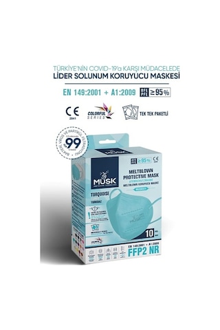 Musk Ffp2 Maske Turkuaz Renk 10 Adet