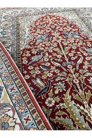 Burak Halı El Dokuma Saf İpek Seccade 75 x 110 CM Ağaçlı Kuşlu Model %100 İpek Halı