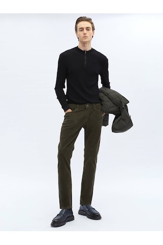 Kip Haki Dokuma Slim Fit Kadife Casual Pamuk Karışımlı Pantolon 406629 Haki