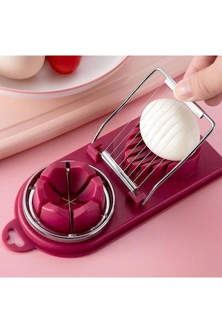 Kırmızı Çok Fonksiyonlu Yumurta Dilimleme Paslanmaz Çelik Dilimleme Fantezi Splitter Yumurta Kesme Aleti Ev Iki Bir Yumurta Kesici Mutfak Aletleri Kırmızı