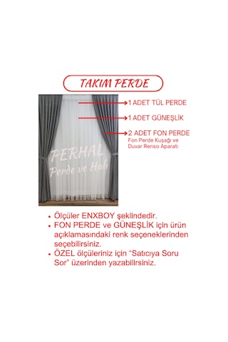 Tül Perde Fon Perde Güneşlik Takım Perde, 1-2 Seyrek Pile Tül Güneşlik Fon Hepsi Bir Arada Takım Altın