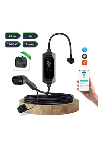 Taşınabilir Şarj Cihazı 3.5 Kw / 16a / Tip-2 / Ev Tipi Schuko Fiş / 5m Kablolu / 220v Ac / Taşıma Çantası Hediyeli 3,7 Kw