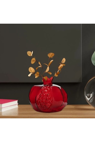 Mufunye Burgundy Cam Nar Şekilli Masaüstü Süs Vazosu - Su Bitkileri Ve Yapay Çiçekler İçin Sabit Tabanlı Dekoratif Mini Vazo