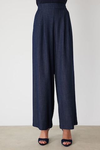 On Kadın Beli Lastikli Bol Paça Kumaş Pantolon 70701 Indigo Indigo