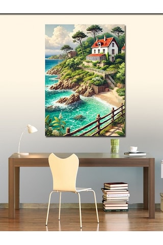 Kanvas Tablo Deniz Kıyısında Ev Ve Manzara 50cmx70cm