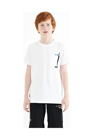 Tommy Life Beyaz Cep Detaylı O Yaka Standart Kalıp Erkek Çocuk T-shirt - 11120