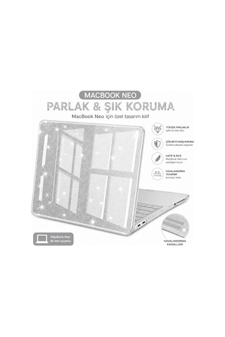 Macbook Uyumlu Neo 13inç A18 Pro A3404 Kılıf Simli Ön Arka Kapak Renksiz