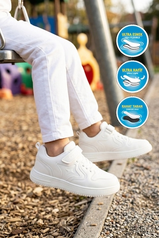 Cool Beyaz Cırtlı Hafif Unisex Çocuk Spor Ayakkabı Eldon F