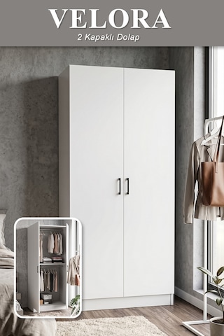 Velora Gardrop Askılı Elbise Dolabı Raflı Elbise Dolabı Beyaz
