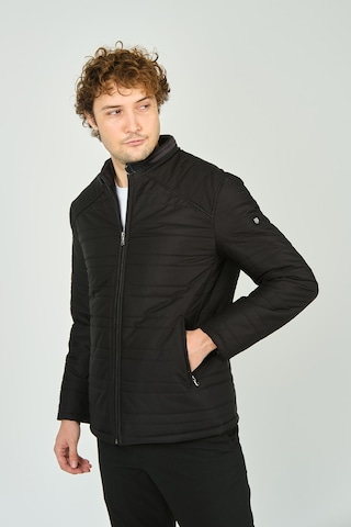 Lucas Erkek Dik Yaka Deri Biyeli Çift Cepli Mont 4707 Siyah Siyah