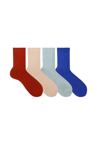 Ozzy Socks Kadın Kışlık Dayanıklı Topuk ve Burun Havlu Soket Çorap - 4 Çift Çok Renkli