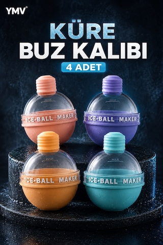 Ymv 4 Adet Küre Buz Kalıbı Büyük Yuvarlak Buz Topu Kalıbı Kahve Kola Soğuk İçecek Buzluğu Asorti