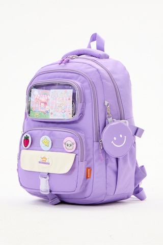 Kawaii 3'lü İlkokul Okul Çantası Seti Lila Kız Çocuk Beslenme Çantalı Kalemlikli Lila Gökkuşağı