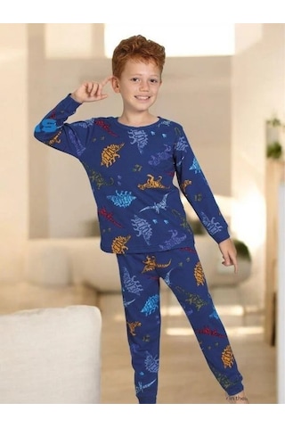 Cantoy Erkek Çocuk Dinazor Baskılı Pamuklu Pijama Takım-14918 Renklı