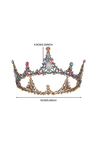 Tam Rhinestone Ayar Ayar Taç Düğün Tiara Doğum Günü Partisi Yetişkin Töreni İçin Büyük Yuvarlak Hafif Düğün Taç Çok Renkli