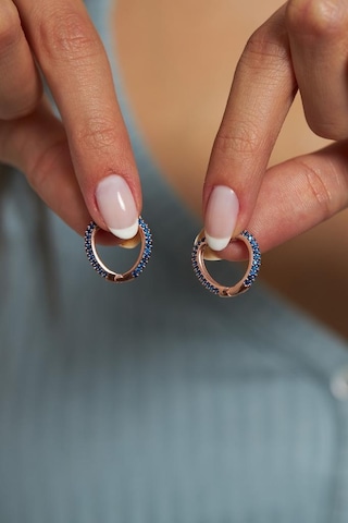 Safir Taşlı Rose Yuvarlak Halka Gümüş Küpe Re10080