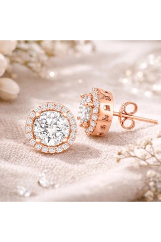 Gümüş Rose Oval Montür Pırlanta Modeli Küpe 80754225