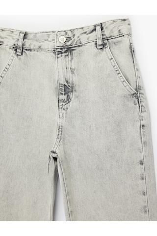 Koton Pamuklu Beli Ayarlanabilir Lastikli Rahat Kesim Denim Pantolon Gri 6skb40007td Gri