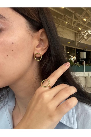 Geometrik Modern Halka Küpe Gold