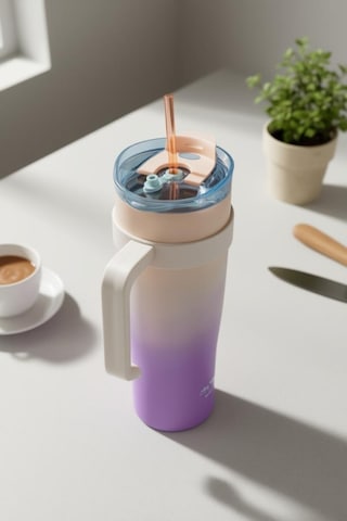 Bambum Horizon - Pipetli Termos Bardak Pembe 1000ml Pembe