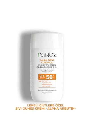 Sinoz Koyu Cilt Lekelerine Etkili Sıvı Yüz Güneş Kremi Hibrit Formül PA++++ SPF50+ 50 ML